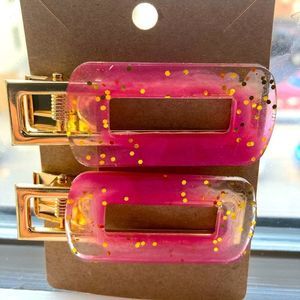 Pink & gold glitter barrette set